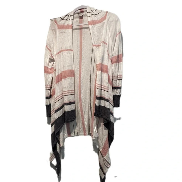 Rachel Zoe Women's Large Pink and Gray Striped Lightweight Cardigan - Picture 8 of 8